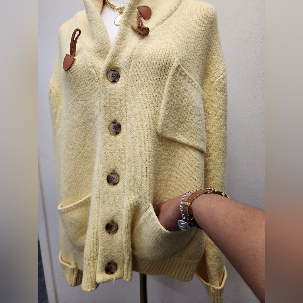 Callahan Shawl Collar Toggle Cardigan Yellow Chunky Knit Sweater Size 1X - Picture 10 of 13